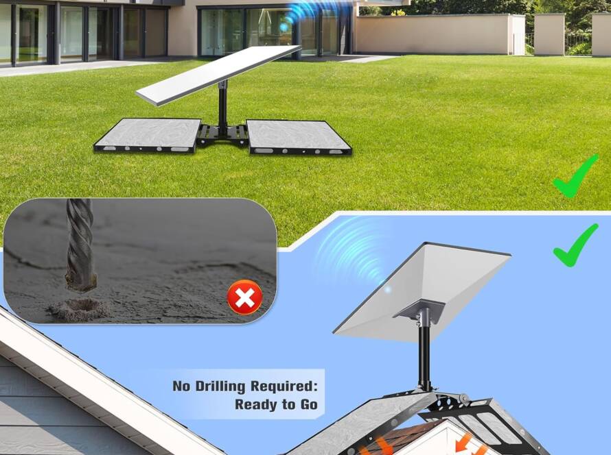 No drill Starlink roof mount bracket, drill-free installation for Starlink Gen3 dish, no roof penetration needed